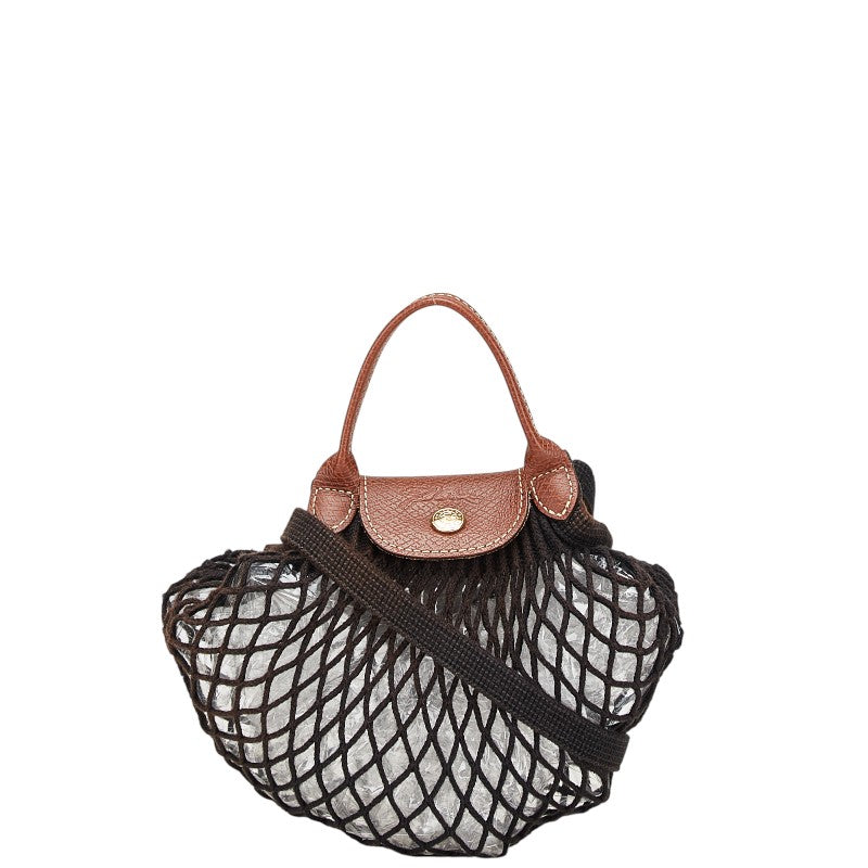 ロンシャン ル プリアージュ フィレ ハンドバッグ ショルダーバッグ ブラック ブラウン コットン レザー レディース Longchamp 【中古】