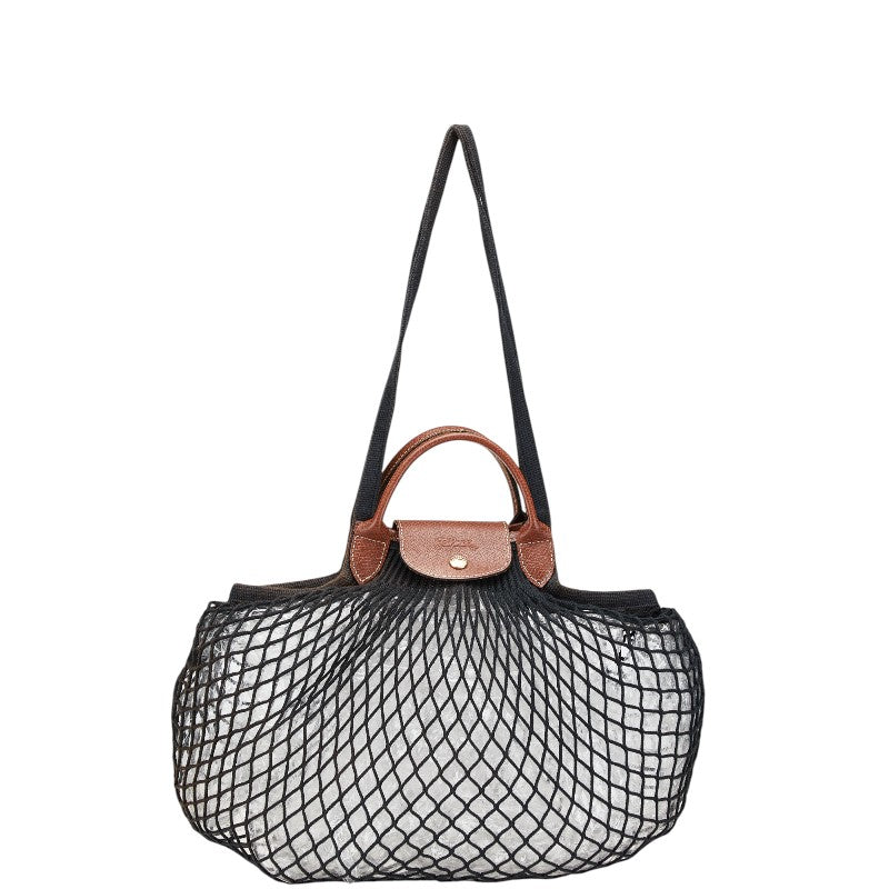 ロンシャン ル プリアージュ フィレ ハンドバッグ ショルダーバッグ ブラック ブラウン コットン レザー レディース Longchamp 【中古】