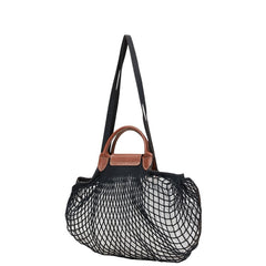 ロンシャン ル プリアージュ フィレ ハンドバッグ ショルダーバッグ ブラック ブラウン コットン レザー レディース Longchamp 【中古】