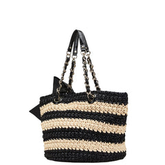 ケイトスペード リボン トートバッグ ハンドバッグ ベージュ ブラック ストロー レディース Kate Spade 【中古】