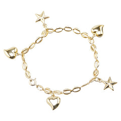 K18YG イエローゴールド ハート 星 スター チェーン ブレスレット レディース 【中古】