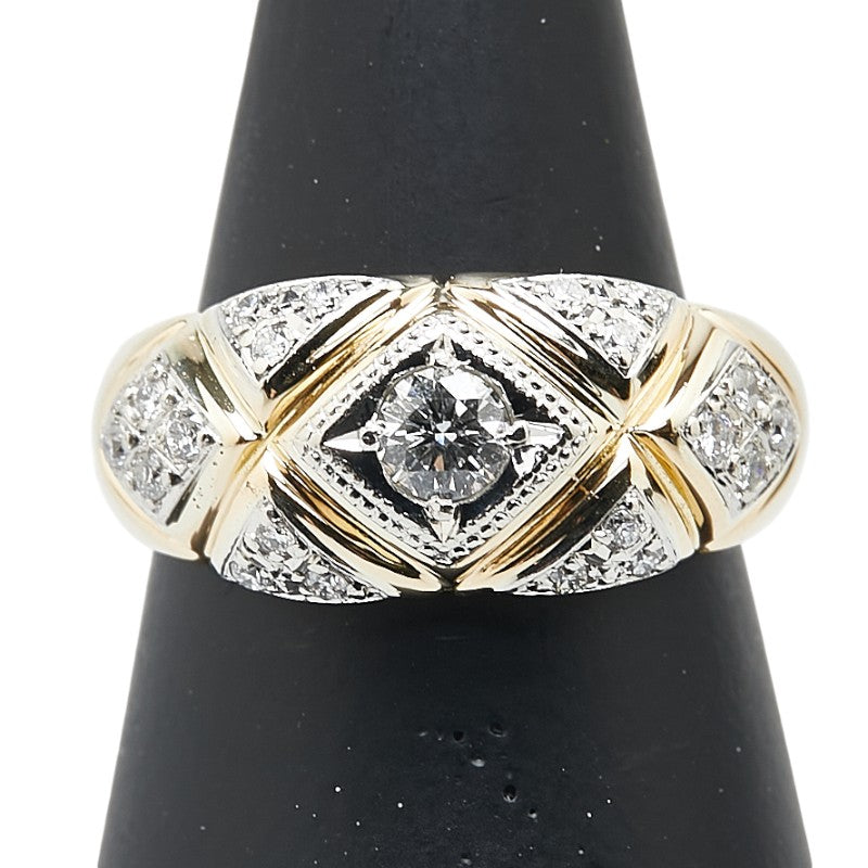 K18YG イエローゴールド Pt900 プラチナ コンビ ダイヤ0.212ct ダイヤ0.23ct リング 指輪 レディース 12号 【中古】