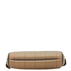 バーバリー チェック セカンドバッグ ポーチ カーキ ブラウン キャンバス レザー レディース BURBERRY 【中古】