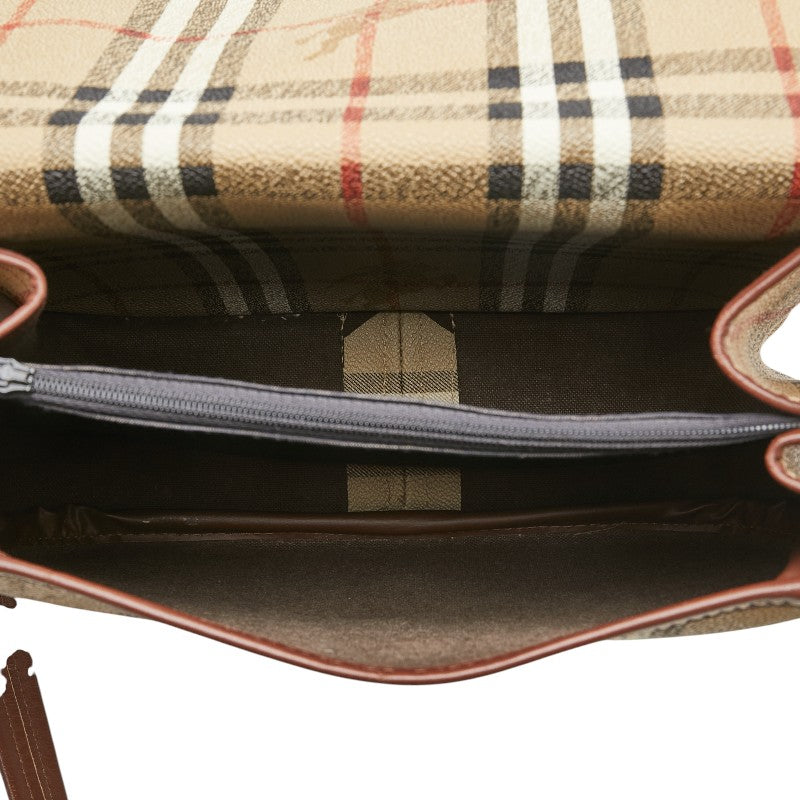 バーバリー ノバチェック シャドーホース 斜め掛け ショルダーバッグ ベージュ マルチカラー PVC レザー レディース BURBERRY 【中古】