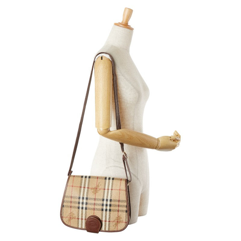 バーバリー ノバチェック シャドーホース 斜め掛け ショルダーバッグ ベージュ マルチカラー PVC レザー レディース BURBERRY 【中古】