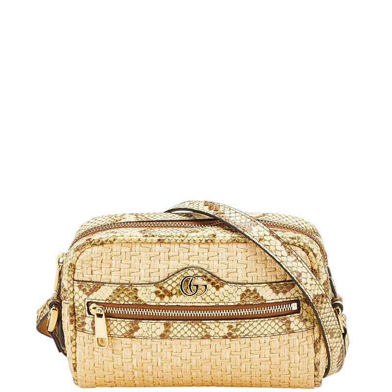 グッチ GGマーモント 斜め掛け ショルダーバッグ 574493 ベージュ ラフィア パイソン レディース GUCCI 【中古】