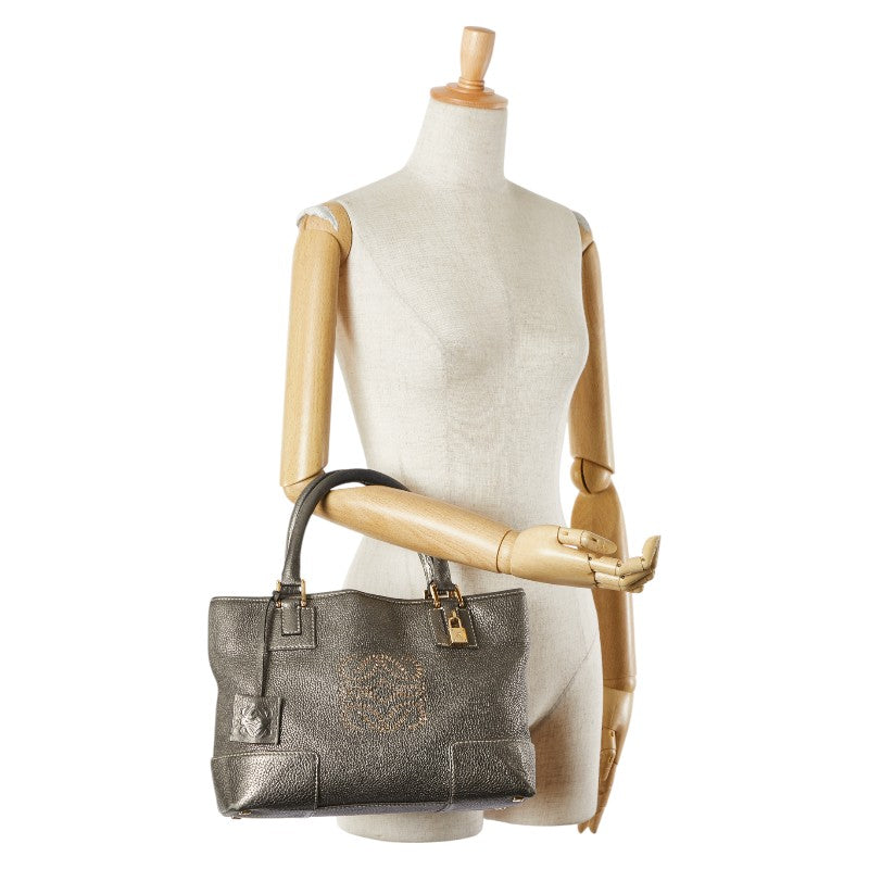 ロエベ アナグラム ハンドバッグ トートバッグ グレー レザー レディース LOEWE 【中古】