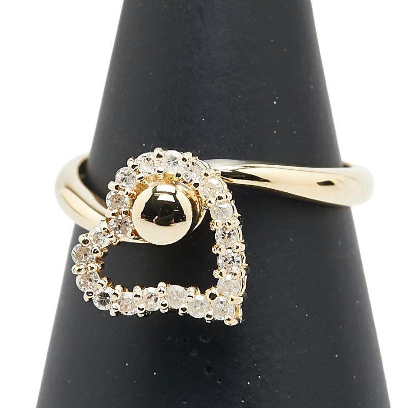 K18YG イエローゴールド ダイヤ0.19ct ハート モチーフ リング 指輪 レディース 10.5号 【中古】