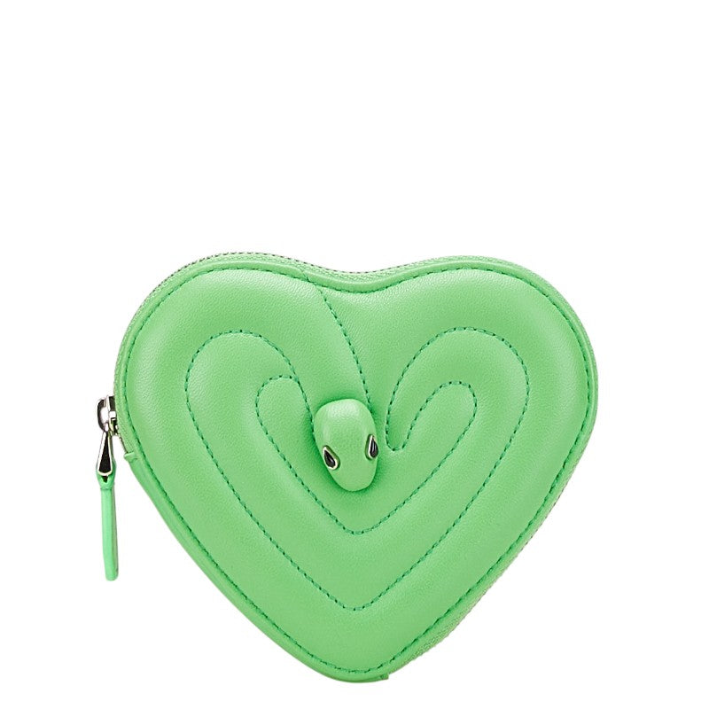 ブルガリ ×アンブッシュ セルペンティ ハート コインケース 小銭入れ グリーン ラムスキン レディース BVLGARI 【中古】