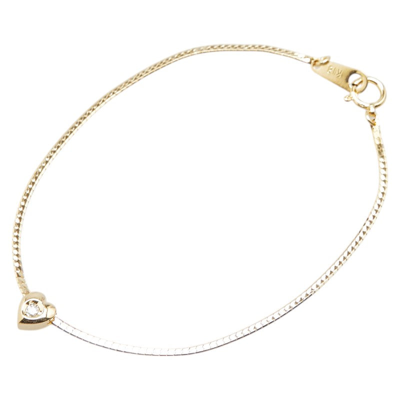 K18YG イエローゴールド ダイヤ0.02ct ハート モチーフ ブレスレット レディース 【中古】