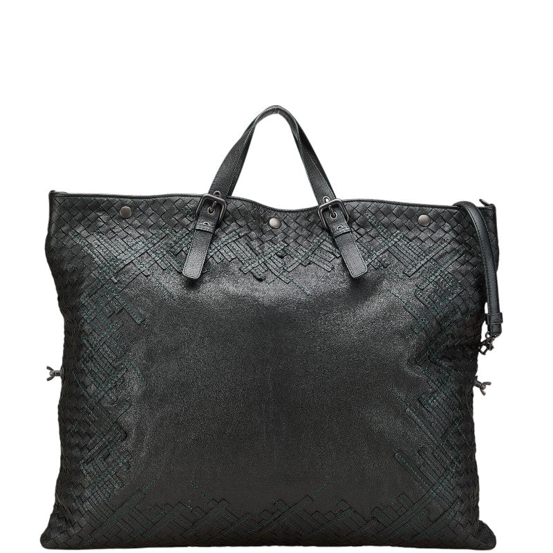 ボッテガヴェネタ イントレチャート トートバッグ ワンショルダーバッグ 2WAY ブラック グリーン レザー メンズ BOTTEGAVENETA 【中古】