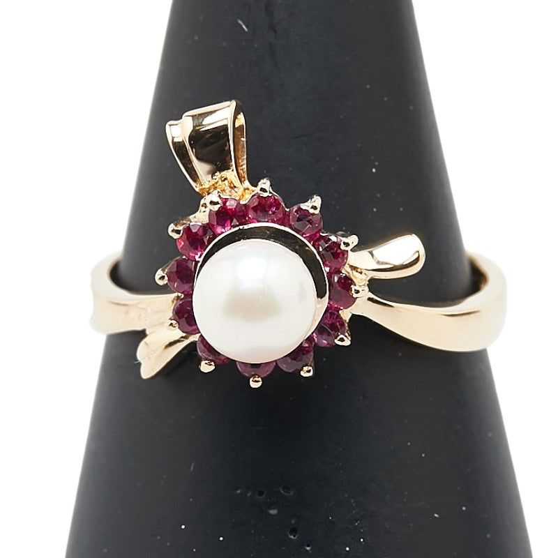 K18YG イエローゴールド アコヤパール5.3mm ルビー0.31ct リング 指輪 レディース 11.5号 【中古】