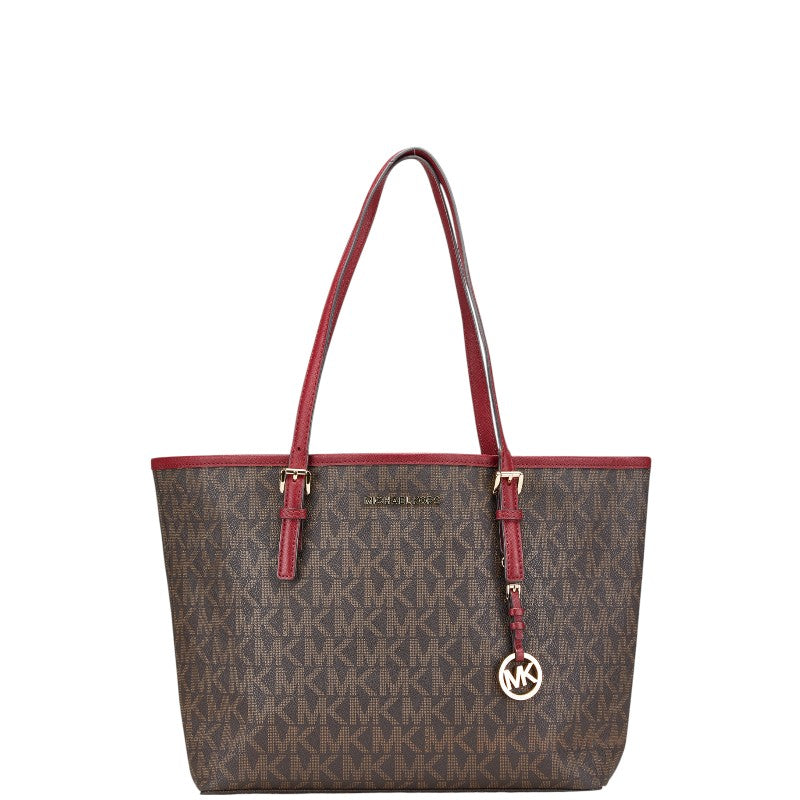 マイケルコース MKシグネチャー トートバッグ ブラウン レッド PVC レザー レディース Michael Kors 【中古】