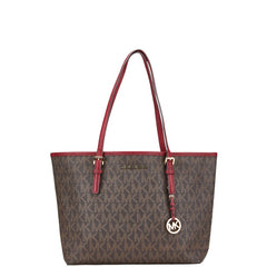 マイケルコース MKシグネチャー トートバッグ ブラウン レッド PVC レザー レディース Michael Kors 【中古】