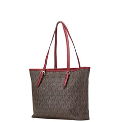 マイケルコース MKシグネチャー トートバッグ ブラウン レッド PVC レザー レディース Michael Kors 【中古】