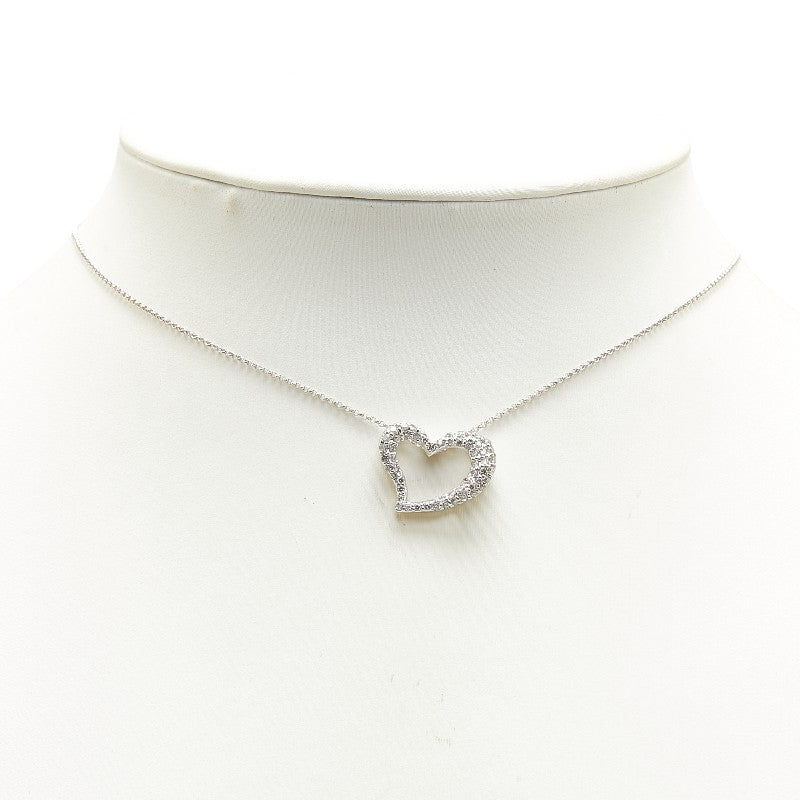 K18WG ホワイトゴールド ダイヤ0.53ct ハート モチーフ ペンダントネックレス レディース 【中古】