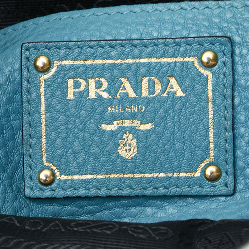 プラダ 三角ロゴプレート ハンドバッグ ショルダーバッグ 2WAY ライトブルー レザー レディース PRADA 【中古】