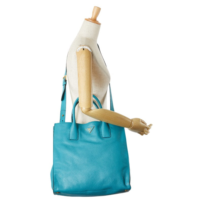 プラダ 三角ロゴプレート ハンドバッグ ショルダーバッグ 2WAY ライトブルー レザー レディース PRADA 【中古】