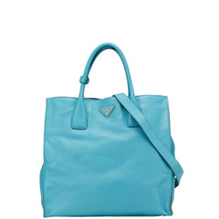 プラダ 三角ロゴプレート ハンドバッグ ショルダーバッグ 2WAY ライトブルー レザー レディース PRADA 【中古】