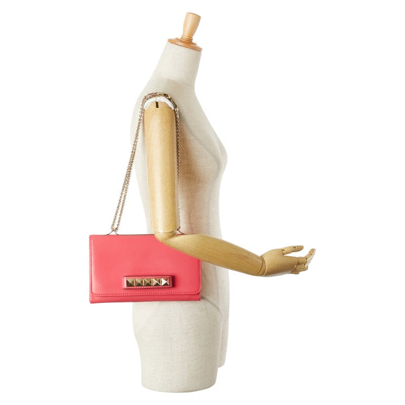 ヴァレンティノ ロックスタッズ チェーン ショルダーバッグ ピンク レザー レディース VALENTINO 【中古】