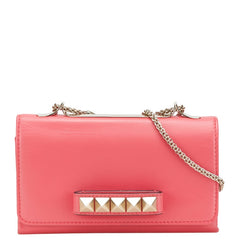 ヴァレンティノ ロックスタッズ チェーン ショルダーバッグ ピンク レザー レディース VALENTINO 【中古】