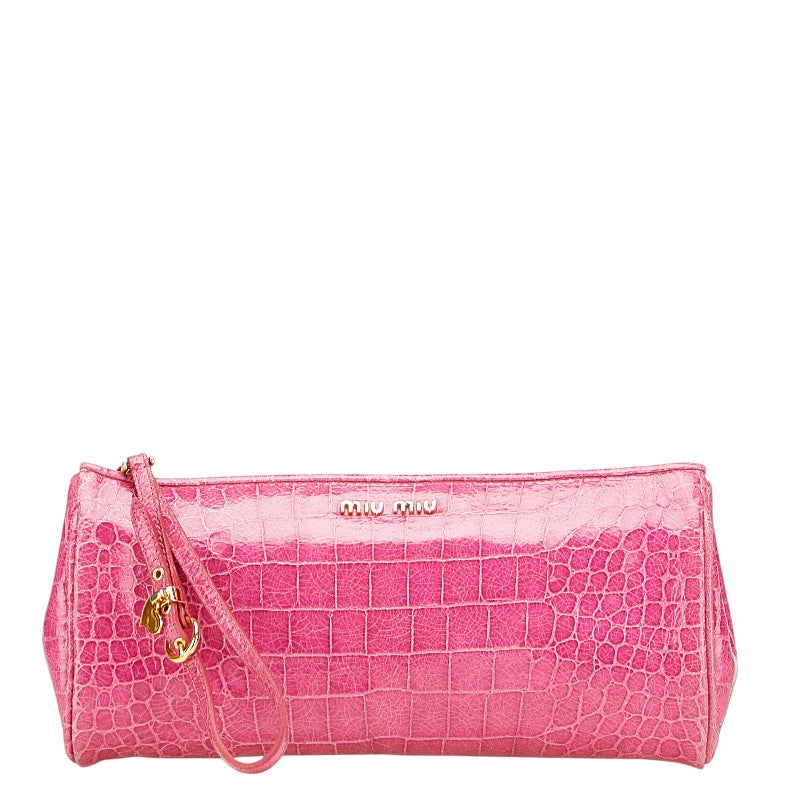 ミュウミュウ クロコ型押し ポーチ ピンク エナメル レディース MIUMIU 【中古】