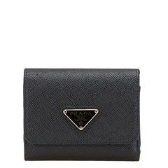プラダ 三角ロゴプレート 二つ折り財布 ブラック レザー レディース PRADA 【中古】
