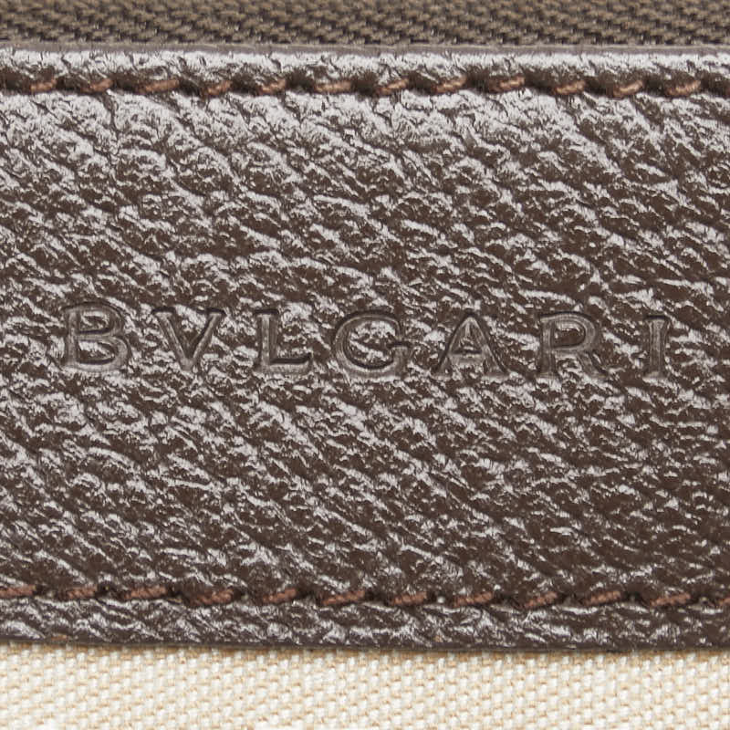 ブルガリ ロゴマニア ショルダーバッグ ベージュ ブラウン キャンバス レザー レディース BVLGARI 【中古】