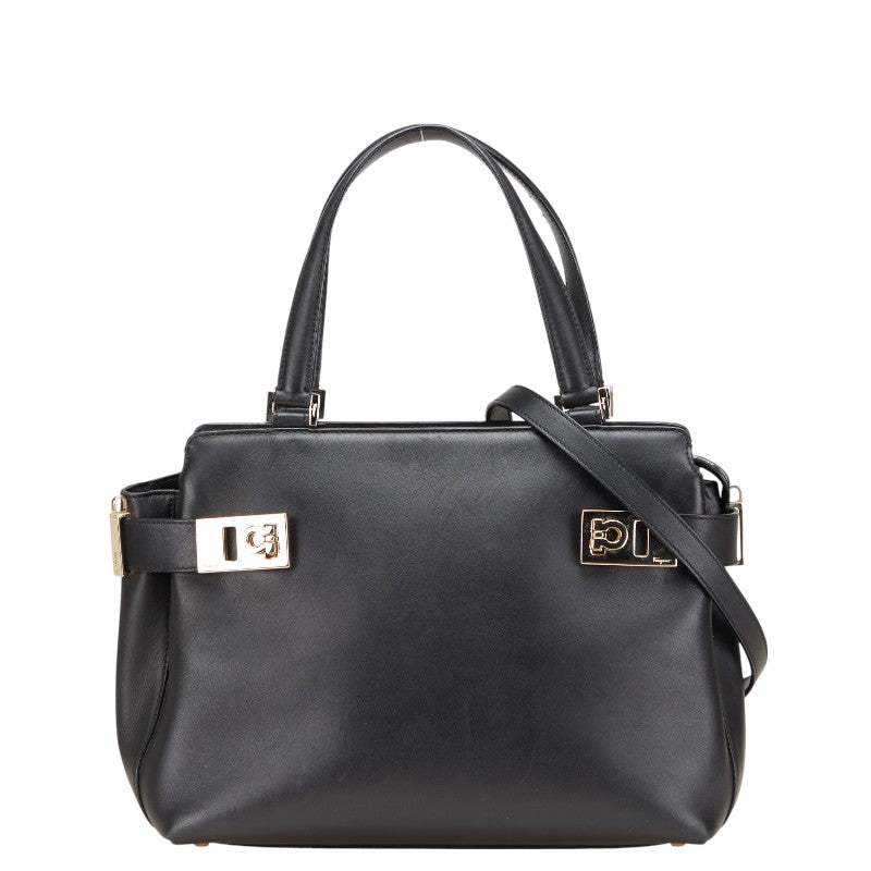 サルヴァトーレフェラガモ ガンチーニ ハンドバッグ ショルダーバッグ 2WAY AQ-21 0167 ブラック レザー レディース Salvatore Ferragamo 【中古】