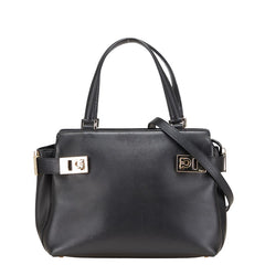 サルヴァトーレフェラガモ ガンチーニ ハンドバッグ ショルダーバッグ 2WAY AQ-21 0167 ブラック レザー レディース Salvatore Ferragamo 【中古】