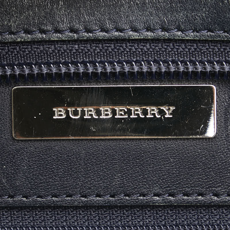 バーバリー ボーダー トートバッグ ハンドバッグ アイボリー ネイビー キャンバス レザー レディース BURBERRY 【中古】