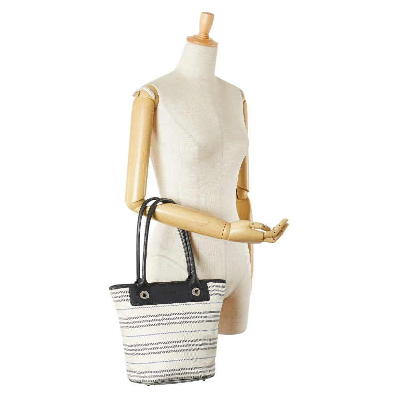 バーバリー ボーダー トートバッグ ハンドバッグ アイボリー ネイビー キャンバス レザー レディース BURBERRY 【中古】