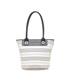 バーバリー ボーダー トートバッグ ハンドバッグ アイボリー ネイビー キャンバス レザー レディース BURBERRY 【中古】