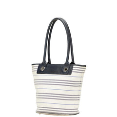 バーバリー ボーダー トートバッグ ハンドバッグ アイボリー ネイビー キャンバス レザー レディース BURBERRY 【中古】