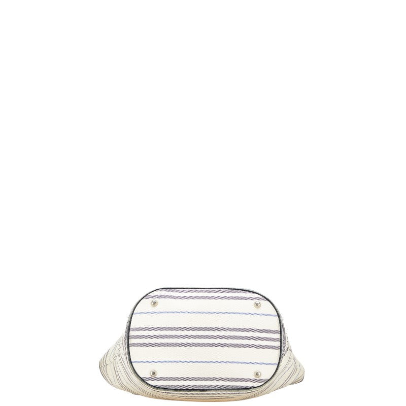 バーバリー ボーダー トートバッグ ハンドバッグ アイボリー ネイビー キャンバス レザー レディース BURBERRY 【中古】