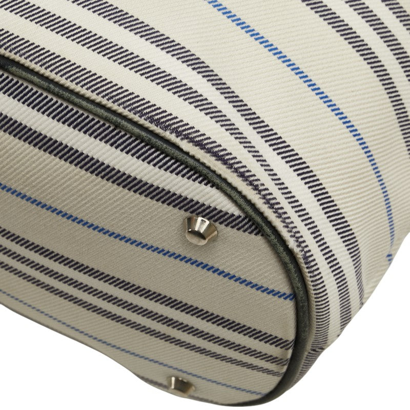 バーバリー ボーダー トートバッグ ハンドバッグ アイボリー ネイビー キャンバス レザー レディース BURBERRY 【中古】