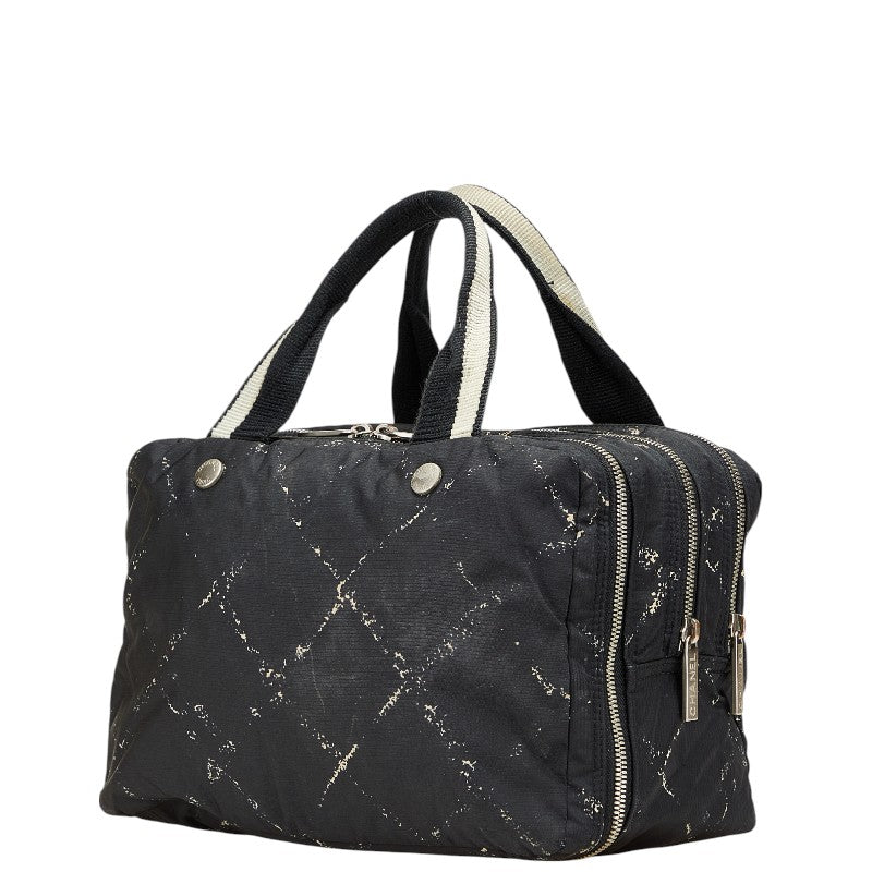 シャネル 旧トラベルライン ハンドバッグ ミニボストンバッグ ブラック ホワイト ナイロン レディース CHANEL 【中古】