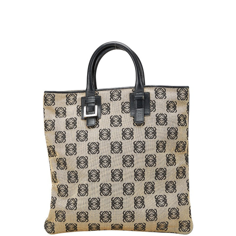 ロエベ アナグラム ハンドバッグ トートバッグ ベージュ ブラック キャンバス レザー レディース LOEWE 【中古】