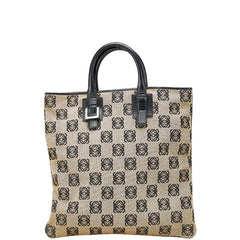 ロエベ アナグラム ハンドバッグ トートバッグ ベージュ ブラック キャンバス レザー レディース LOEWE 【中古】
