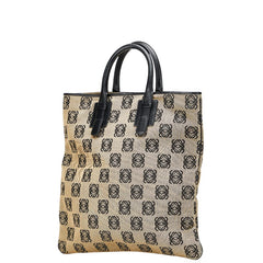 ロエベ アナグラム ハンドバッグ トートバッグ ベージュ ブラック キャンバス レザー レディース LOEWE 【中古】