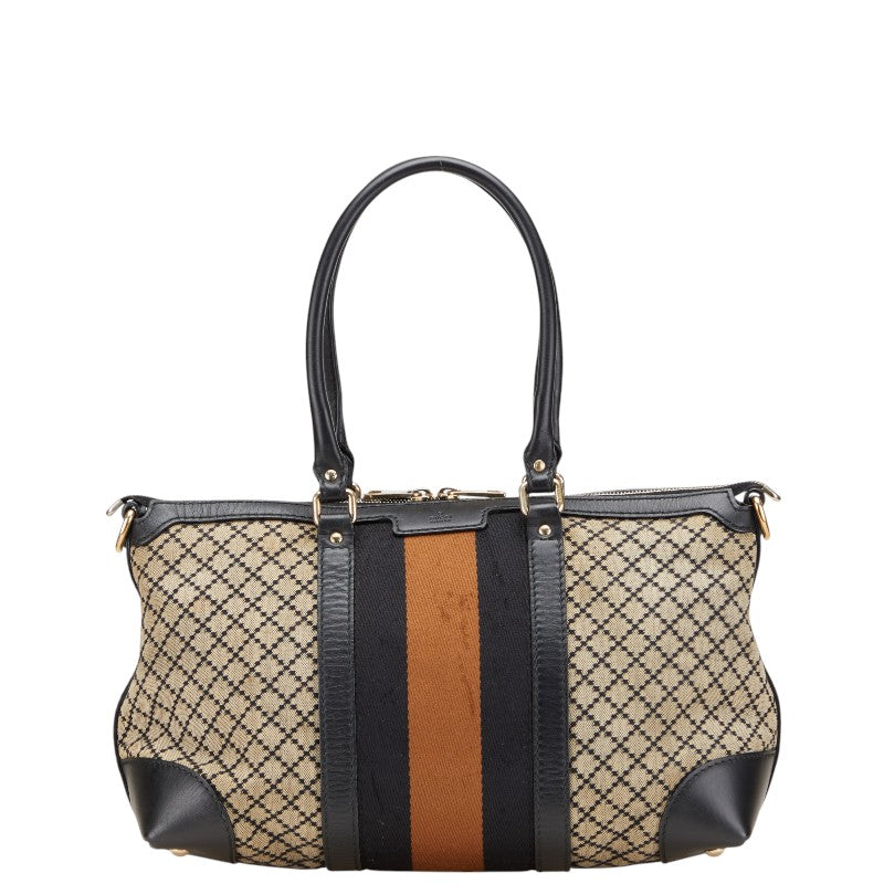 グッチ ディアマンテ ハンドバッグ トートバッグ 257341 ブラック ベージュ キャンバス レザー レディース GUCCI 【中古】