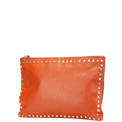 ヴァレンティノ ロックスタッズ クラッチバッグ セカンドバッグ オレンジ レザー レディース VALENTINO 【中古】