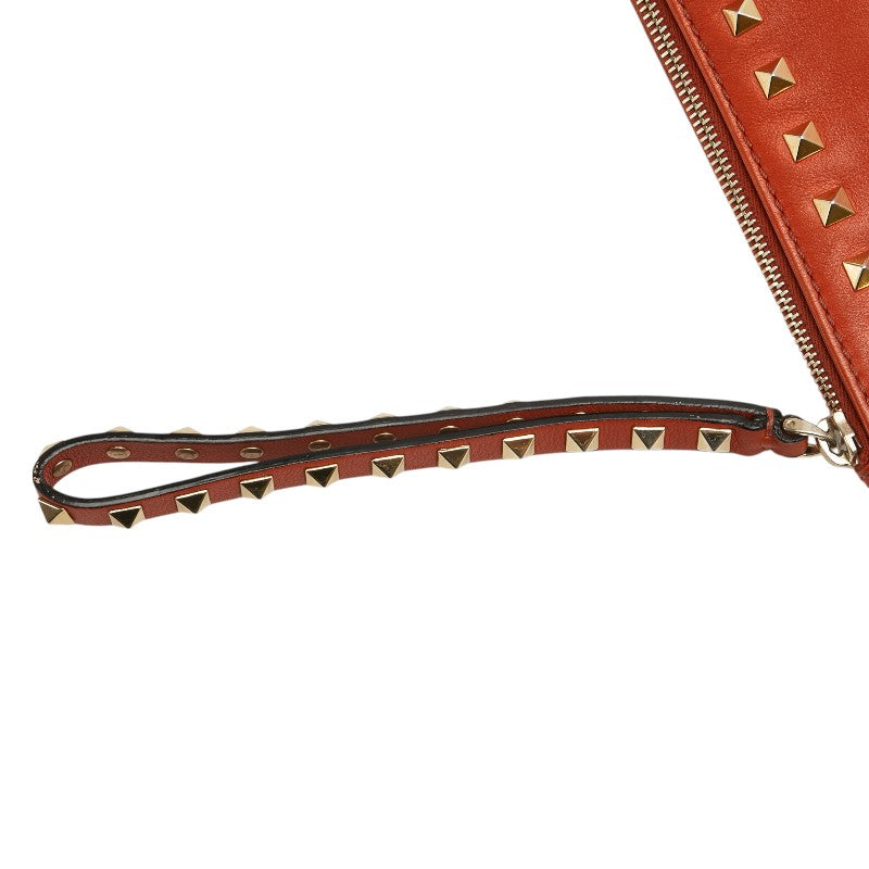 ヴァレンティノ ロックスタッズ クラッチバッグ セカンドバッグ オレンジ レザー レディース VALENTINO 【中古】