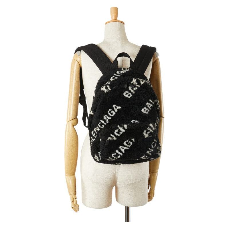 バレンシアガ エブリデイ リュック バックパック ブラック ホワイト フェイクファー レザー レディース BALENCIAGA 【中古】