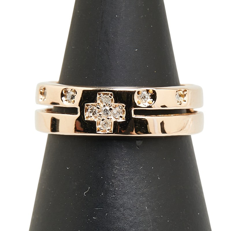 K18PG ピンクゴールド ダイヤ0.08ct クロス 十字架 モチーフ リング 指輪 レディース 7号 【中古】