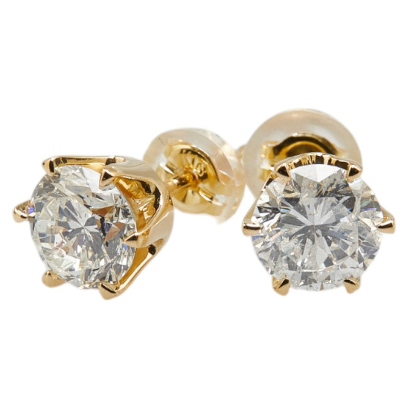 K18YG イエローゴールド ダイヤ スタッドピアス レディース 【中古】