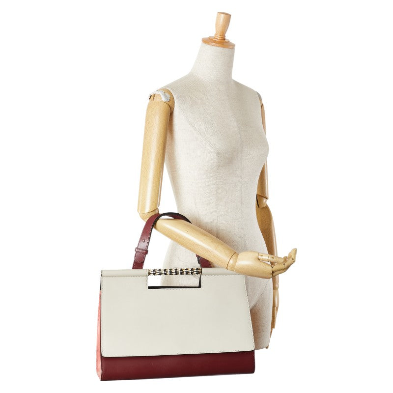 ブルガリ セルペンティ スカリエ トップハンドル ハンドバッグ レッド ホワイト レザー レディース BVLGARI 【中古】