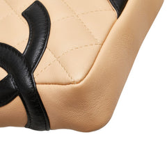 シャネル カンボンライン ココマーク ショルダーバッグ ベージュ ブラック ラムスキン レディース CHANEL 【中古】