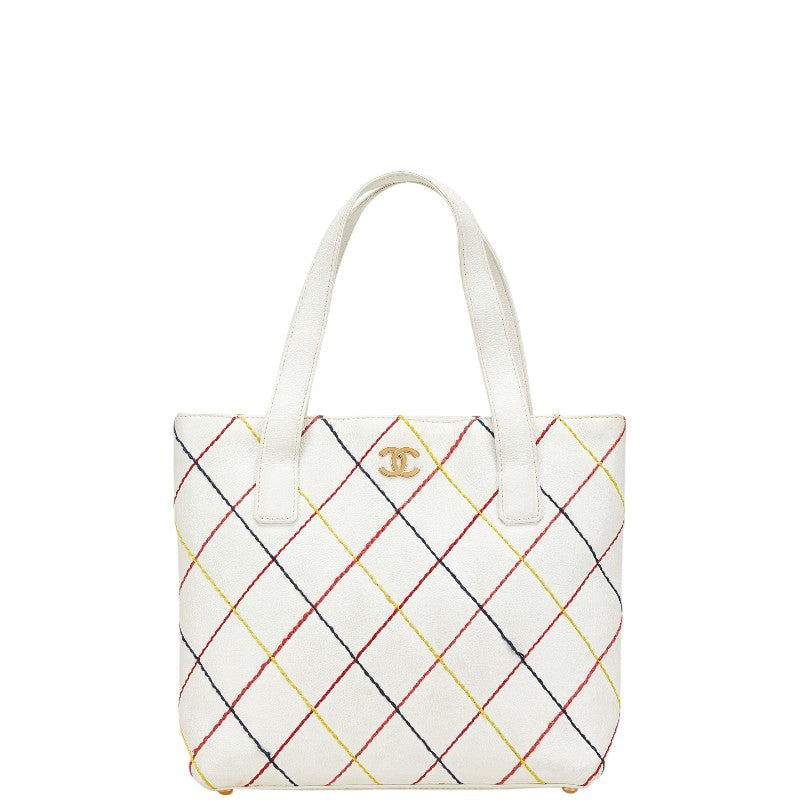 シャネル ワイルドステッチ ココマーク トートバッグ ハンドバッグ ホワイト マルチカラー レザー レディース CHANEL 【中古】