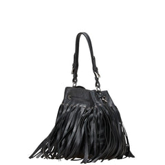 プラダ 三角ロゴプレート タッセル ショルダーバッグ ハンドバッグ 2WAY ブラック レザー レディース PRADA 【中古】
